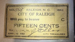1862 City of Raleigh 15 cents Banknote
