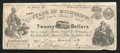 1862 $20 THE STATE OF MISSISSIPPI “COTTON PLEDGED” OBSOLETE BANKNOTE (X)