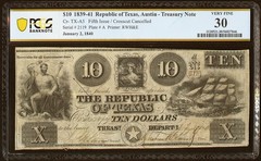 1839-41 $10 Republic of Texas, Austin Obsolete Note -PCGS 30