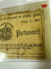 BANK NOTE OBSOLETE CURRENCY City of Portsmouth Two Dollars 1861 WN-129