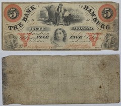 1861 Bank of Hamburg South Carolina $5 Obsolete Note SC-490-25 50U5
