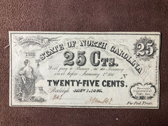STATE OF NORTH CAROLINA RALEIGH 25 CENTS 1863