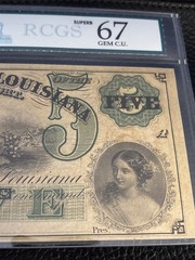 1800’s $5 Citizens’ Bank of Louisiana Obsolete Banknote Shreveport Louisiana