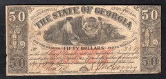 1864 $50 THE STATE OF GEORGIA MILLEDGEVILLE, GA OBSOLETE CURRENCY NOTE (B)