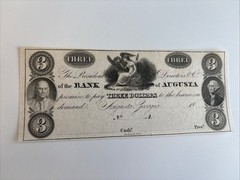 Bank of Augusta $3 Unissued Un-Numbered Note Georgia Obsolete Currency