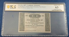 RARE 1837 Northern Bank Cynthiana Kentucky 12 1/2 Cent Obsolete PCGS UNC 63