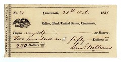 1831 Office Bank U.S. Cincinnati, Ohio Check AU