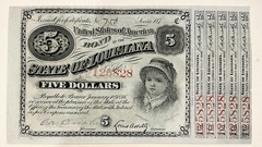 1870s Five Dollars State of Louisiana BABY BOND $5 UNCIRCULATED w Coupons #12582