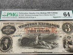 1857 Western Exchange Fire & Marine Insurance Co. Omaha $3 Three Dollars PMG