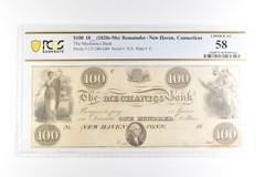 1820s-50s $100 Remainder New Haven CT Mechanics Bank Choice AU 58 PCGS *2105