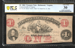 1862 CR 17 $1 Treasury Note Richmond Virginia PCGS 30 Very Fine – AJ2