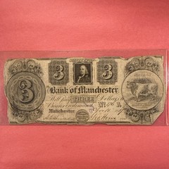 1837 $3 Bank of Manchester Michigan Three Dollars Obsolete Note