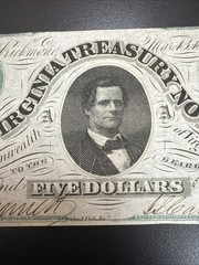 1862 $5 Virginia Treasury Note Civil War Era (UNC)