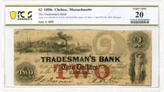 1859 $2 The Tradesmans Bank – Chelsea, MASSACHUSETTS Note PCGS VF 20
