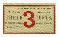 1864 3c Morrill & Silsby – Concord, NEW HAMPSHIRE Merchant Scrip CU