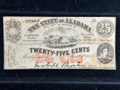 Choice VF 1863 25 Cents Montgomery Alabama Red 2nd Series Serial #78425 Plate M