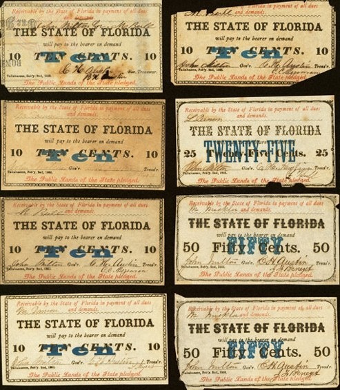 Feb. 2, 1863 10¢ (5); 25¢; 50¢ (2) State of Florida Currency Set of 8
