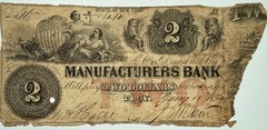1854 $2 Manufacturers Bank, Troy, NY, Altered Obsolete Bank Note