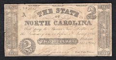 1861 $2 TWO DOLLARS THE STATE OF NORTH CAROLINA RALEIGH, NC OBSOLETE NOTE (B)