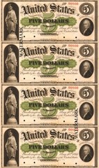 August 1861 $5 Demand Note Liberty Hamitlton Obsolete Sheet REPRODUCTION