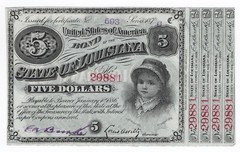 1876 RARE FIVE DOLLAR BOND CERTIFICATE STATE OF LOUISIANA