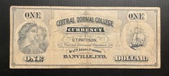 Central Normal College Currency $1 Danville Indiana Obsolete College Note