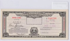 Series 1939 $50 Chicago Illinois Postal Savings System Certificate