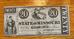 1862 Jefferson City, State of Missouri, $20 , XF, scarce type & grade