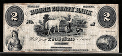 1800’s Lebanon Indiana Boone County Bank $2 Dollar Note Obsolete Banknote