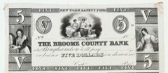 1839-41 Uncut Sheet $5 Broome County Bank Binghamton NEW YORK Banknote Proof
