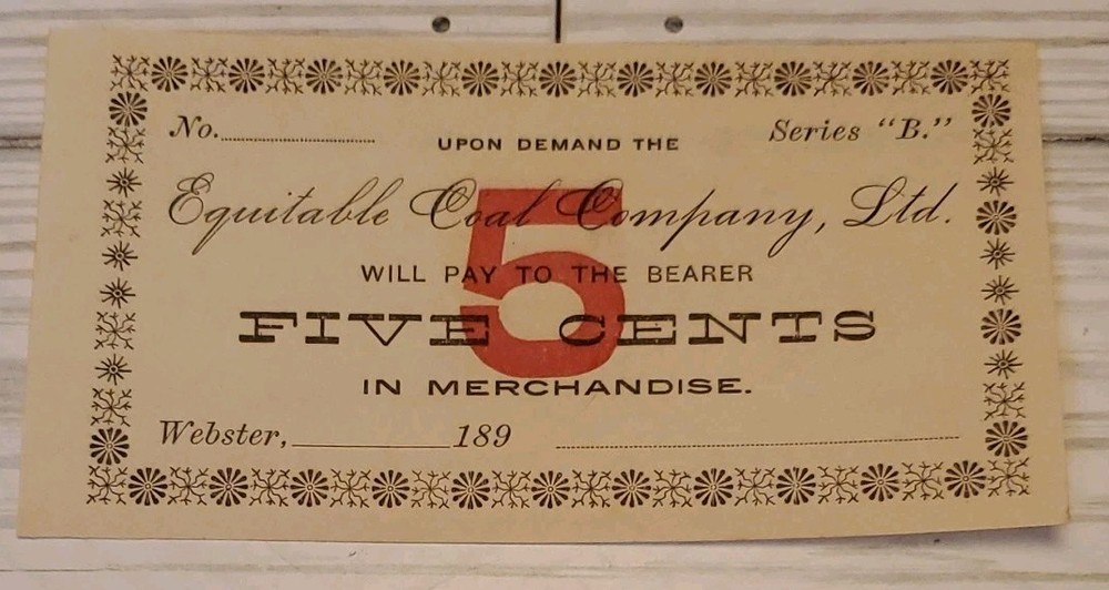 1890s 5 Cent Equitable Coal Company Ltd PA Paper Scrip Obsolete Blank RARE