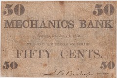 1862 Mechanics Bank Augusta Georgia 50 Cents Obsolete Note Half Dollar GA Bill