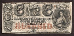 1861 $100 Bank of the State of South Carolina Charleston, SC – VF Cancelled