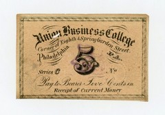 5c Union Business College – Philadelphia, PENNSYLVANIA College Currency Note AU