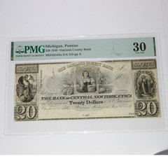 1839 PMG VF30 Michigan Oakland County Bank Pontiac $20 Twenty Dollar Note 57058F