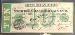 1862 10C C.V.B. Barse, NEW YORK Scrip at Stowell, Chamberlain & Co. AU+