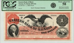 1860 $1 Newton, Illinois Obsolete Note Eastern Bank PCGS AU58 GCC Gold Proof