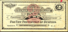 NJ $2 NEWARK New Jersey Coleman Business College Bank 1850s Schingoethe NJ200-2