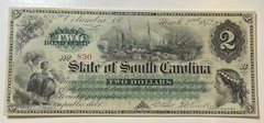1872 U.S. $2 Revenue Bond Script Columbia, South Carolina Obsolete Note