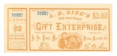 1873 L.D. Sine’s Gift Enterprise, St. Louis, Missouri $2 Lottery Ticket (63660)