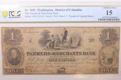 1851 $1, Farmers/Merchants Bank, Wash D.C, Obsolete Note, PCGS F15, STORE#GDC027