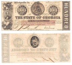 1863 $100 The State Of Georgia Milledgeville Cr-6 Civil War Era Unc. #11131