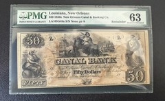 $50 1850 ‘s Louisiana New Orleans Canal And Banking Co PMG 63 Choice Unc