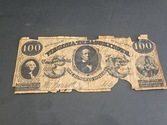 $100 VIRGINIA TREASURY NOTE NO. 119, 1862 COMMONWEALTH OF VIRGINIA