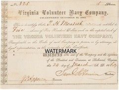 Confederate Blockade Runner Stock Certificate Virginia Vol Navy Co REPRODUCTION