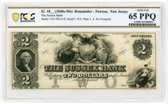 1800’s $2 The Sussex Bank – Newton, NEW JERSEY Note PCGS Gem 65 PPQ
