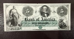 1860s $5 Bank of America Providence Rhode Island Obsolete Remainder Note RI