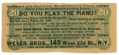 ND Weser Bros. Piano Dealers New York NY CSA Facsimile Ad Note (66836)