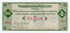 1933 $1 Washington County – OREGON Depression Scrip CU