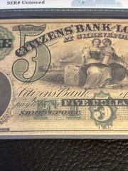 1800’s $5 Citizens’ Bank of Louisiana Obsolete Banknote Shreveport Louisiana